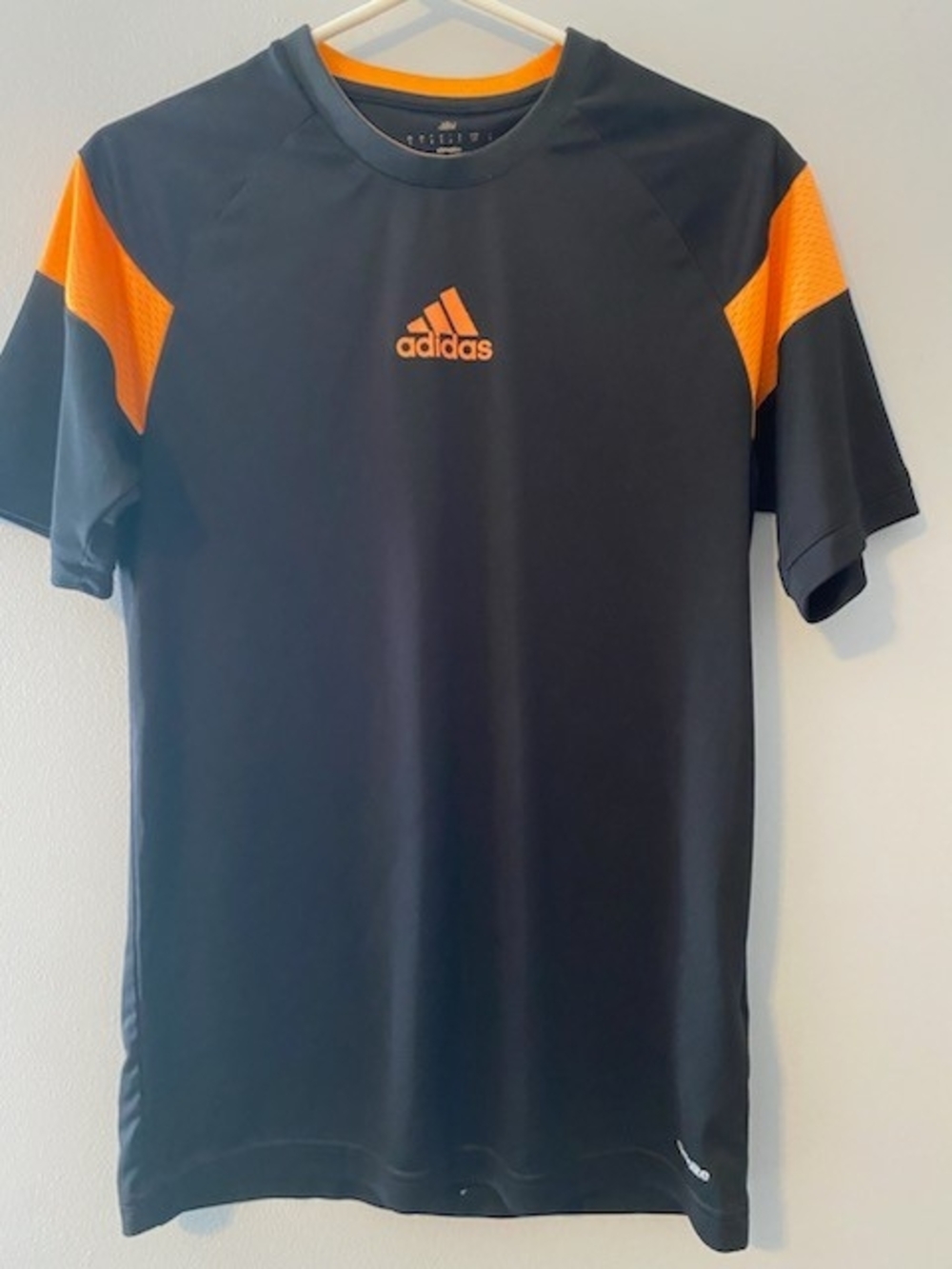 adidas Kids Black Short-Sleeve Athletic Tee with Orange Accents